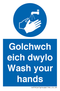 golchwch eich dwylo / wash your hands - safety sign